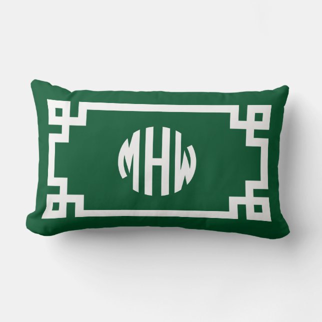 Coussin Rectangle Forest Green Wht Circle Monogramme Clé grecque do- (Recto)