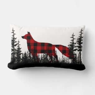 Coussin Rectangle Forêt boisée noire et blanche Renard plaid