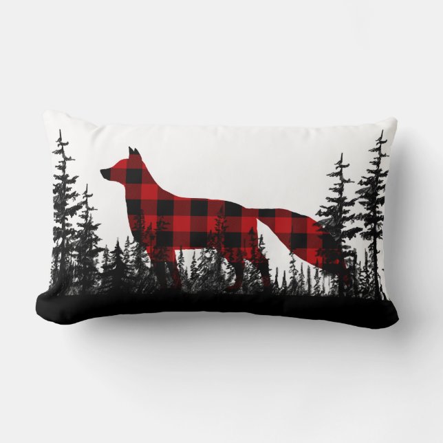 Coussin Rectangle Forêt boisée noire et blanche Renard plaid (Recto)
