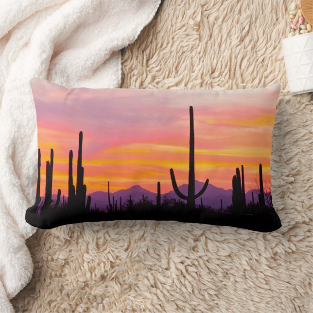 Coussin Rectangle Forêt de cactus Saguaro au coucher du soleil (Couverture)
