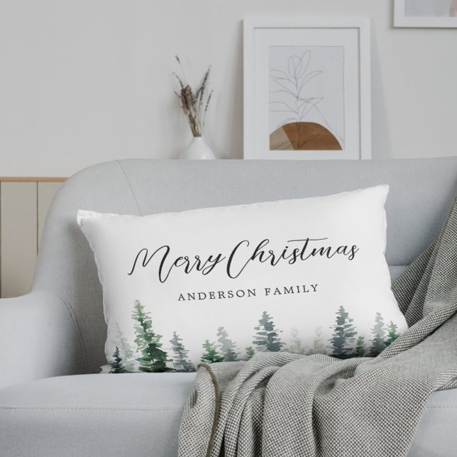 Coussin Rectangle Forêt de pin blanc rustique Nom de famille Noël (Créateur téléchargé)