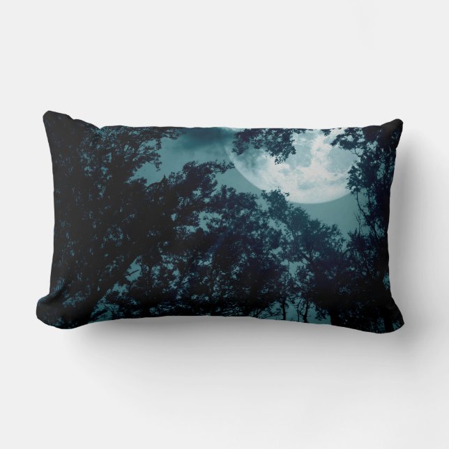 Coussin Rectangle Forêt nocturne enchanteresse avec Pleine lune (Recto)