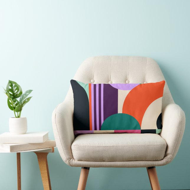Coussin Rectangle Formes Géométriques Abstraites Vibrantes Couleurs  (Chaise)