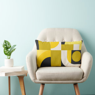 Coussin Rectangle Formes géométriques vibrantes en art jaune et noir