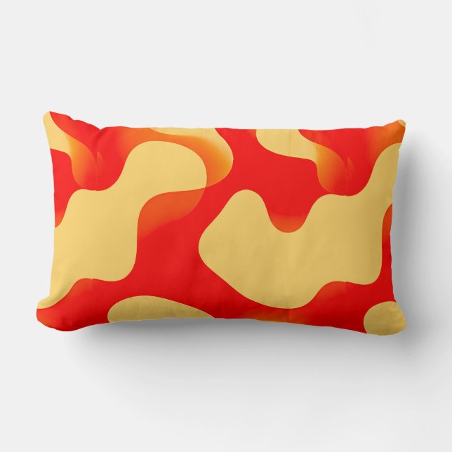 Coussin Rectangle Formes organiques rouges et jaunes abstraites (Recto)