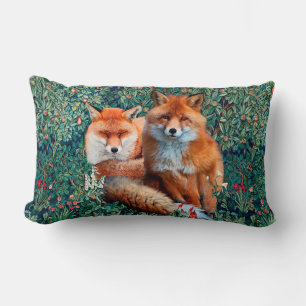 COUSSIN RECTANGLE FOXES ROUGES PARMI LA VERDURE, LE FOLIAGE ET LES F