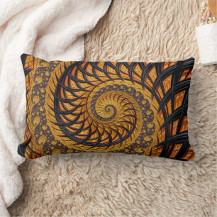 Coussin Rectangle Fractale en spirale abstraite noire et or
