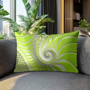 Coussin Rectangle Fractale en spirale verte citron moderne abstraite