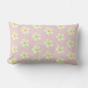 Coussin Rectangle Frangipani Fleurs de Plumeria sur fond rose clair