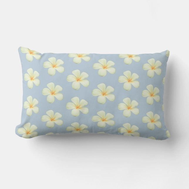 Coussin Rectangle Frangipani fleurs de Plumeria sur un bleu merveill (Recto)