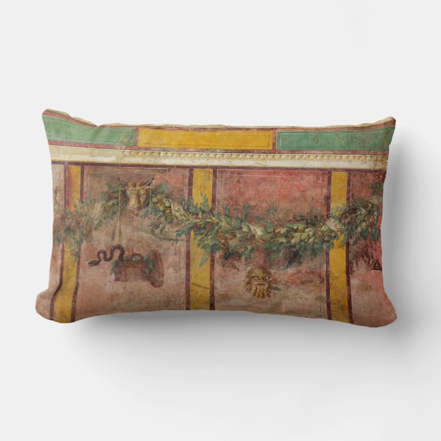 COUSSIN RECTANGLE FRESQUE ROMAINE ANTIQUE,MASQUE DE SATYRE,GUIRLANDE (Recto)