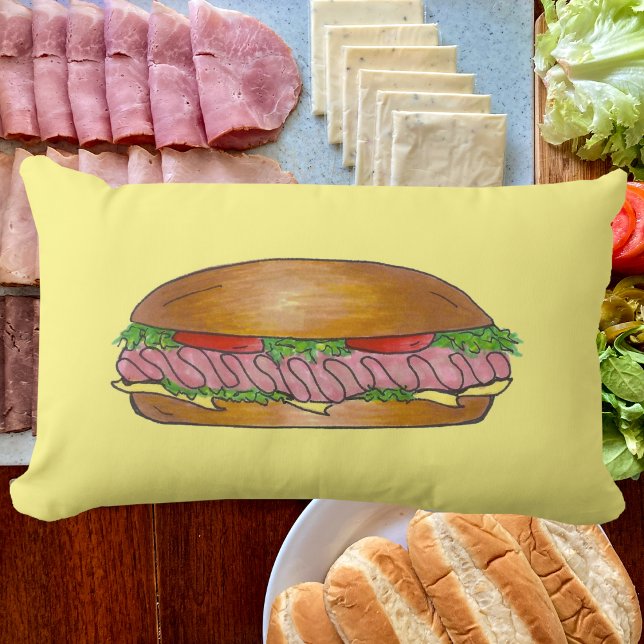 Coussin Rectangle Fromage de jambon et de fromage de sandwich Sous-h (Ham and cheese hoagie pillow)