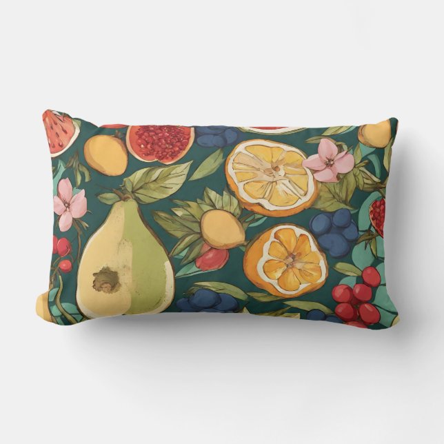 Coussin Rectangle Fruits d'agrumes, raisins et fleurs variés. Peintu (Recto)