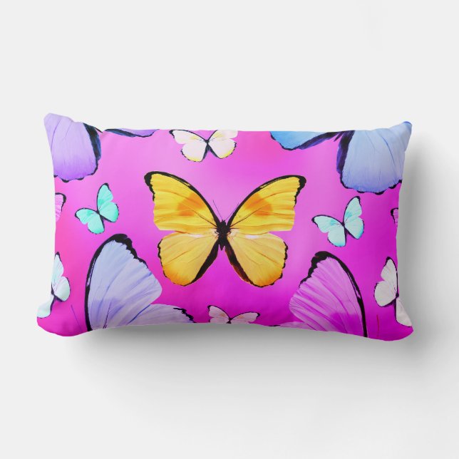 Coussin Rectangle Fuchsia Papillon d'impression Lumbar d'oreiller (Recto)