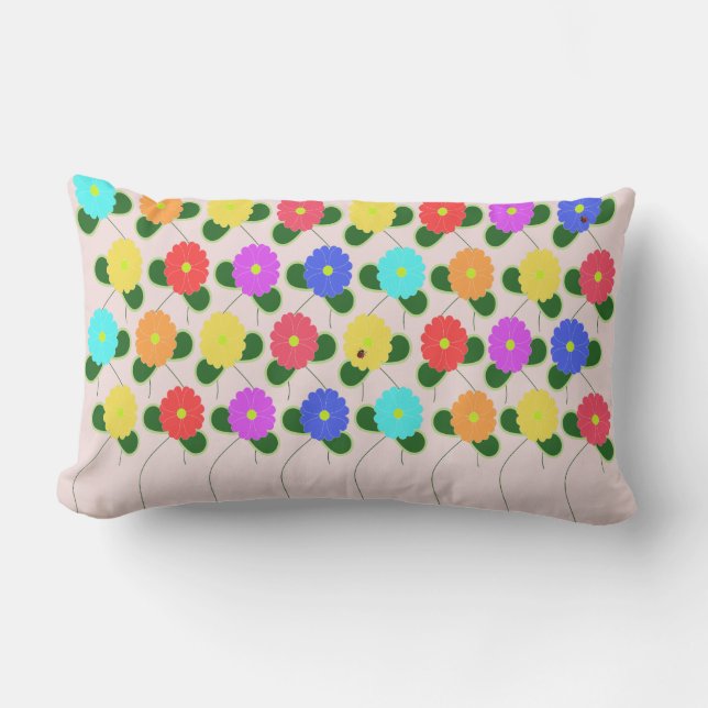 Coussin Rectangle Fun Flowers on rose (Recto)