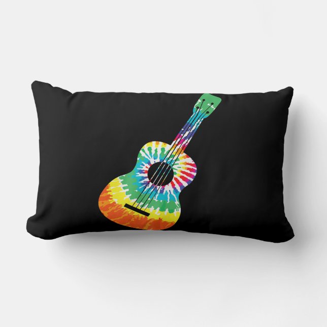 Coussin Rectangle Fun Hippie Rainbow Tie Dye Acoustic Guitar Premium (Recto)
