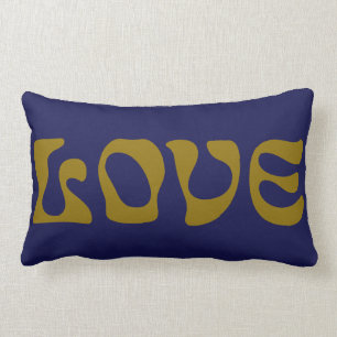 Coussin Rectangle Funky Dark Blue Golden Retro Typography Nom d'amou