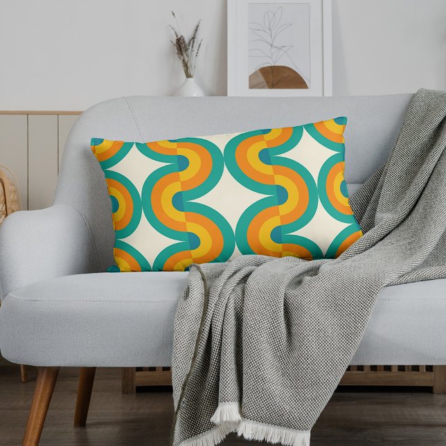 Coussin Rectangle Funky Eclectic Retro Demi Cercles Art Motif (Créateur téléchargé)