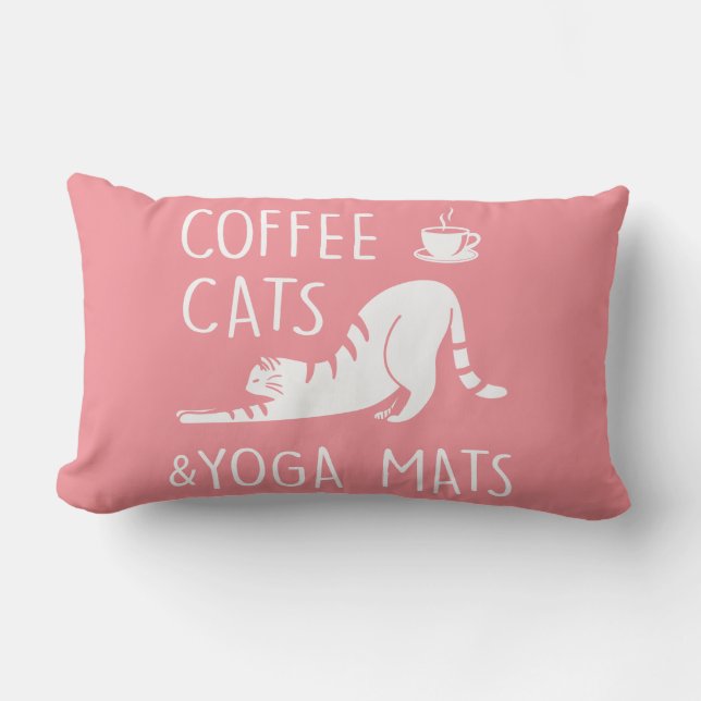 Coussin Rectangle Funny Coffee Lover Yoga Workout Rose Mignon Chat T (Recto)