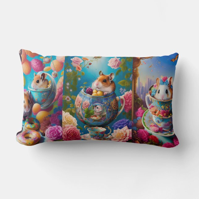 Coussin Rectangle Funny Syrian Hamsters Tea Party Fleec personnalisé (Recto)