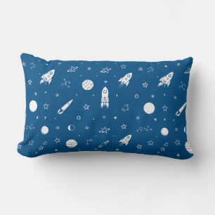 Coussin Rectangle Fusées et éléments spatiaux sur un fond bleu