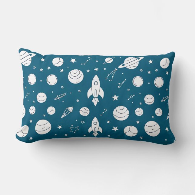 Coussin Rectangle Fusées et éléments spatiaux sur un fond bleu (Recto)