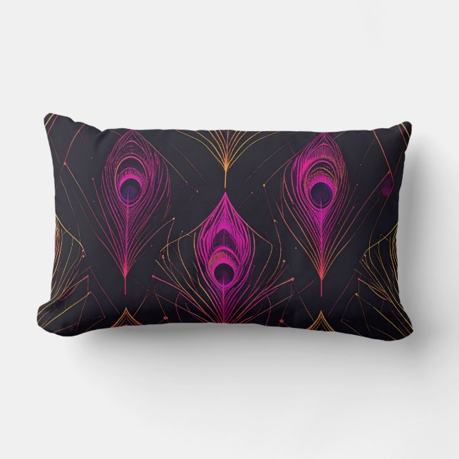 Coussin Rectangle Futuristic Geometric Peacock & Neon Pulse Pillows (Recto)