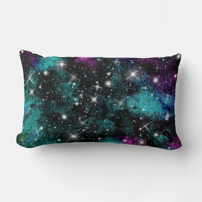Coussin Rectangle Galaxie étoilée violette verte Voie lactée (Recto)