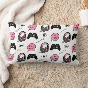 Coussin Rectangle Gamer Girl rose et noir