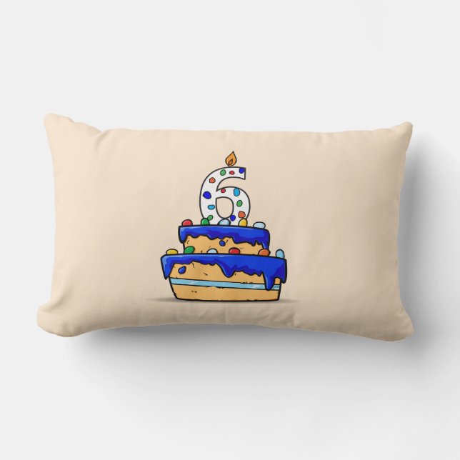 Coussin Rectangle Garçon 6e anniversaire, 6 sur Gâteau bleu doux (Recto)