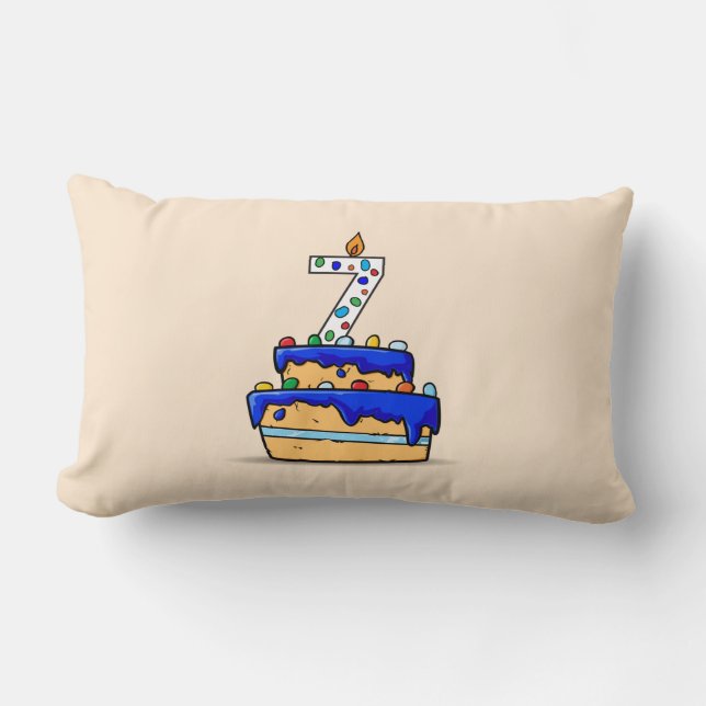 Coussin Rectangle Garçon 7e anniversaire, 7 sur Gâteau bleu doux (Recto)