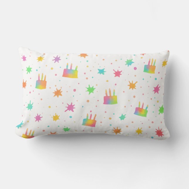 Coussin Rectangle Gâteau d'anniversaire à l'aquarelle arc-en-ciel pe (Recto)