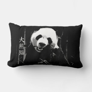 Coussin Rectangle Géant Panda ours mignon avec des feuilles de bambo