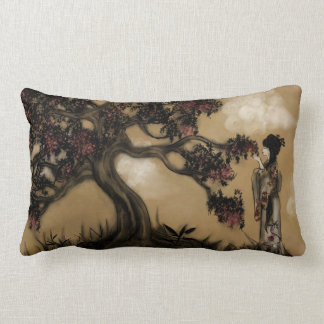 Coussin Rectangle Geisha de style japonais et arbre florissant