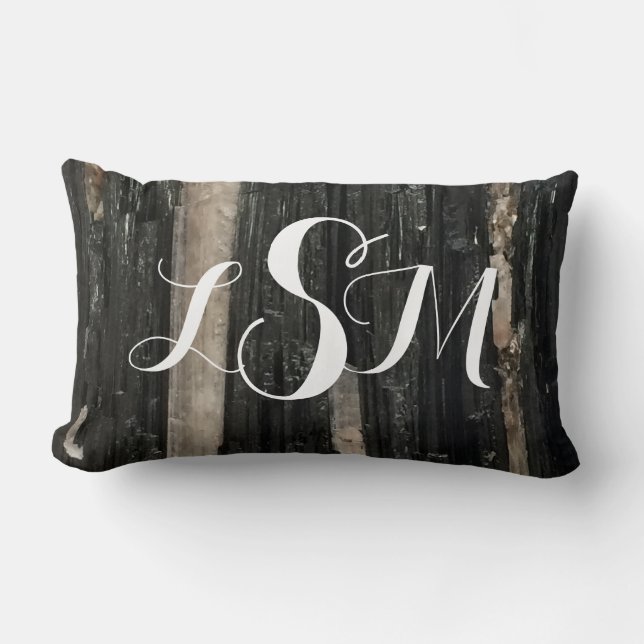 Coussin Rectangle Gemstone noir et blanc Gem rayé Ajouter Monogramme (Recto)