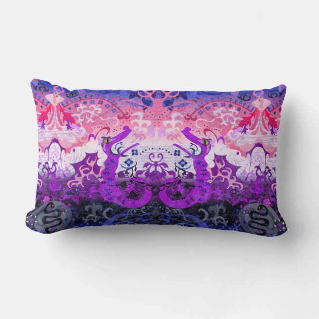 Coussin Rectangle Genderfluide Dragon Damask - Genderfluide Fierté D (Recto)