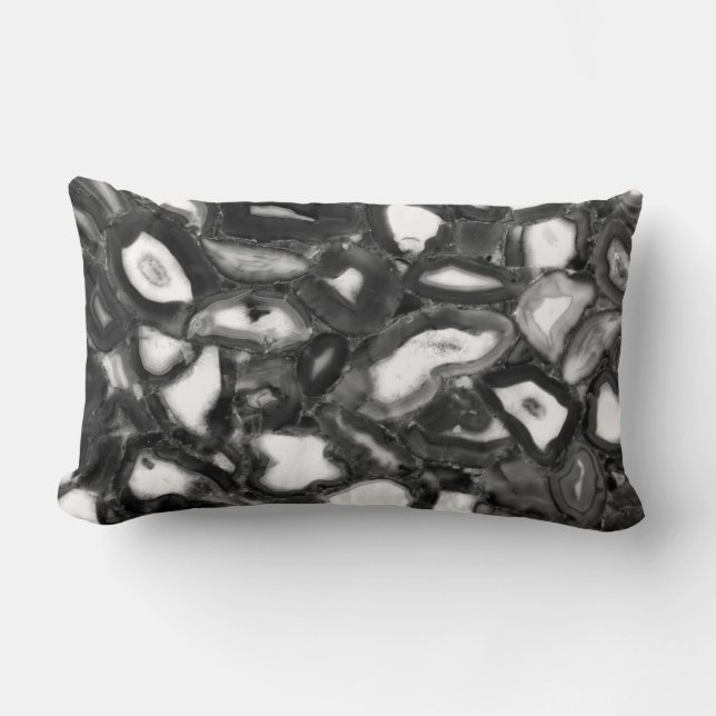 Coussin Rectangle Géode des agates Abstraites en noir blanc (Recto)