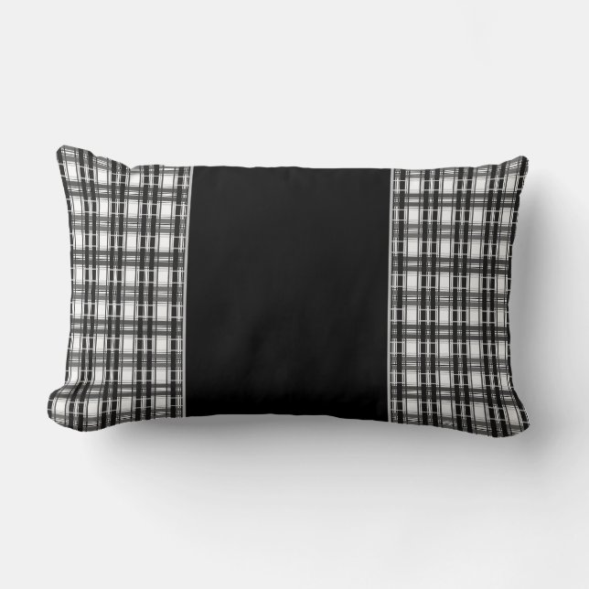 Coussin Rectangle Géométrie Tartan motif noir et blanc à damiers (Recto)