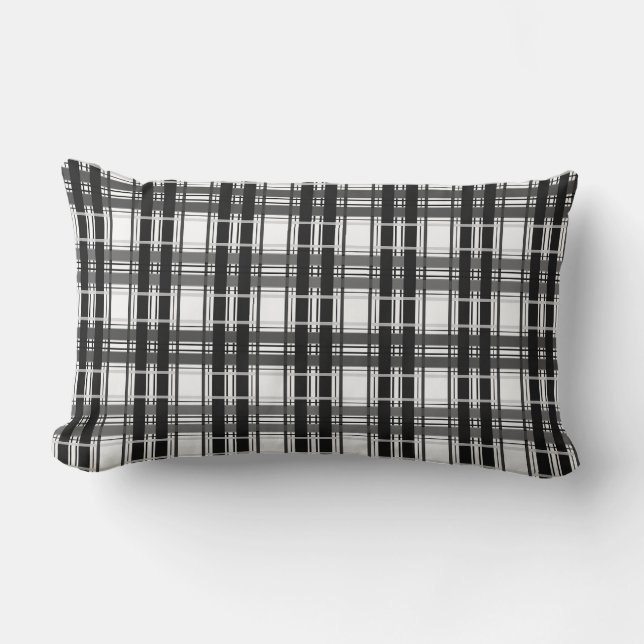 Coussin Rectangle Géométrie Tartan motif noir et blanc à damiers (Recto)