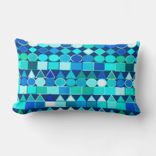 Coussin Rectangle Géométrie Tribale moderne, Blues de Denim sur la m