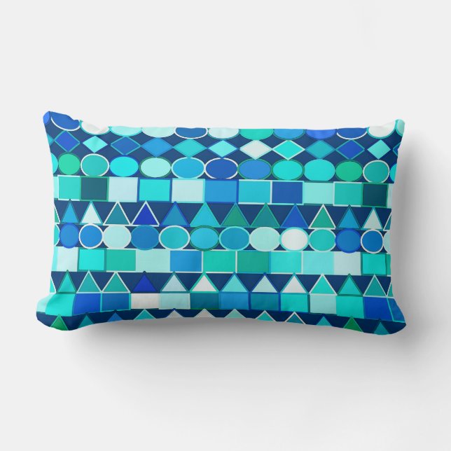 Coussin Rectangle Géométrie Tribale moderne, Blues de Denim sur la m (Recto)