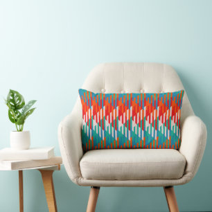 Coussin Rectangle géométrique bleue, verte, rouge, blanche et orange