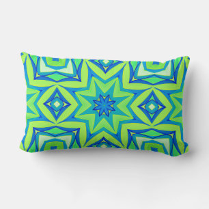 Coussin Rectangle Géométrique étoile Abstraite - Vert chaux et bleu
