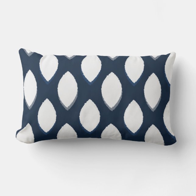 Coussin Rectangle Géométrique Ikat Ogee Marine Motif Blanc (Recto)