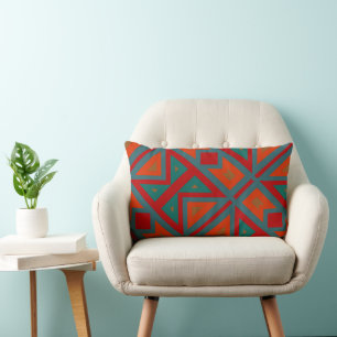 Coussin Rectangle géométrique rouge, orange et turquoise