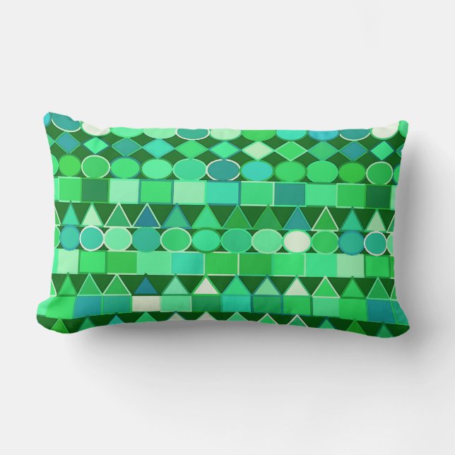 Coussin Rectangle Géométrique Tribale moderne, vert émeraude et Aqua (Recto)