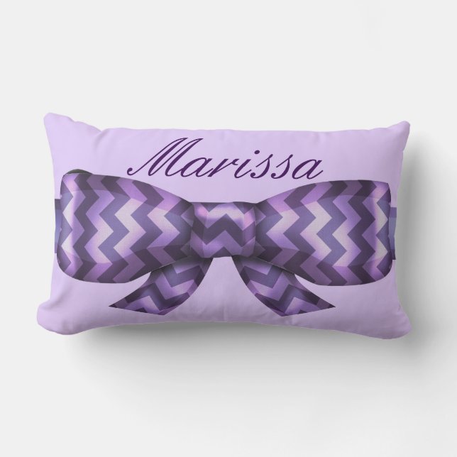 Coussin Rectangle Girl Lavender Chevrons Bow & Name (Recto)