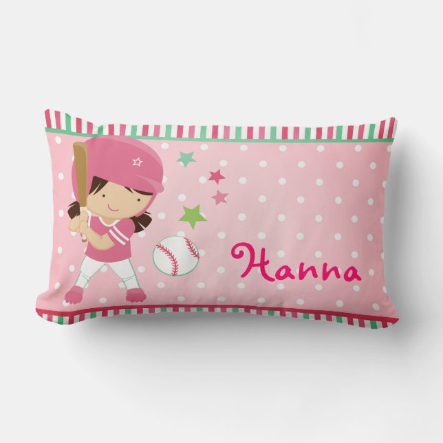 Coussin Rectangle Girly du base-ball personnalisé (Recto)