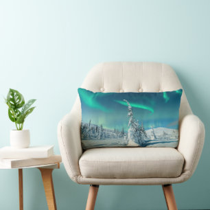 Coussin Rectangle Glace et neige Northern Lights, Laponie, Finland
