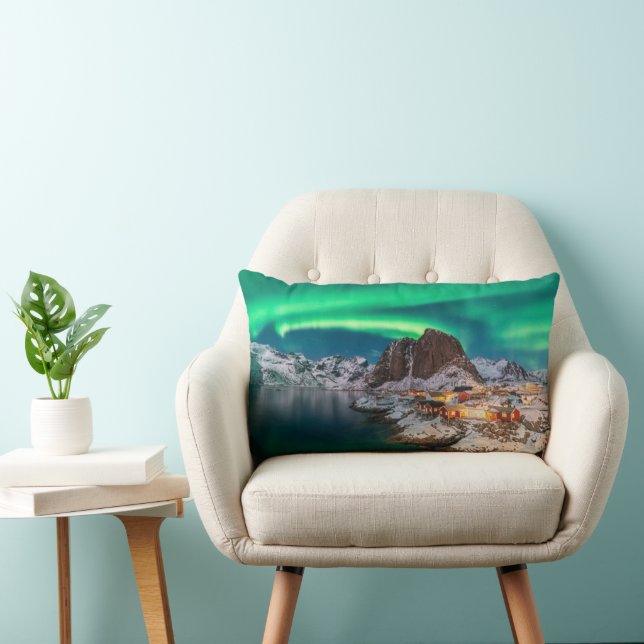 Coussin Rectangle Glace et neige | Northern Lights, Norvège (Chaise)